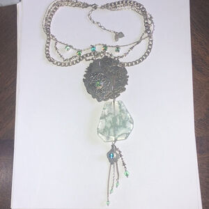 Pilgrim Danish Design Silver Tone Huge Boho Green Quartz Pendant Necklace